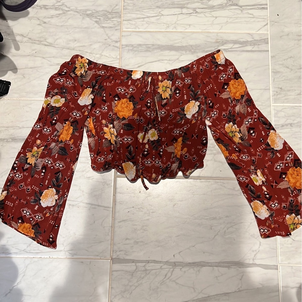 off the shoulder floral crop top